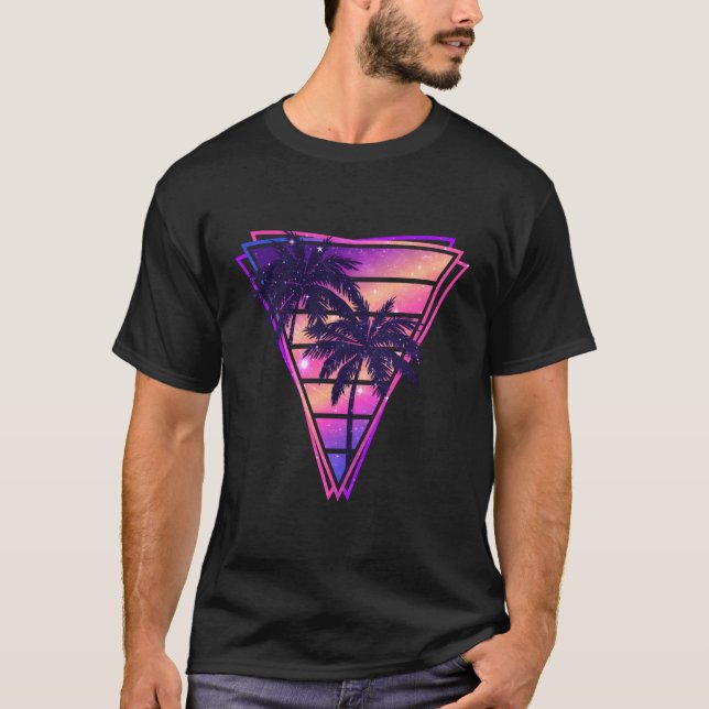 Synthwave Vaporwave Dreieck Palmen Gradient Â T-Shirt (Vorderseite)