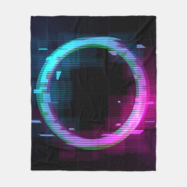 Synthwave Vaporwave Retrowave Glitch Circle mit b Fleecedecke (Vorderseite)
