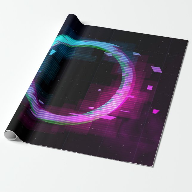 Synthwave Vaporwave Retrowave Glitch Circle mit b Geschenkpapier (Ungerollt)