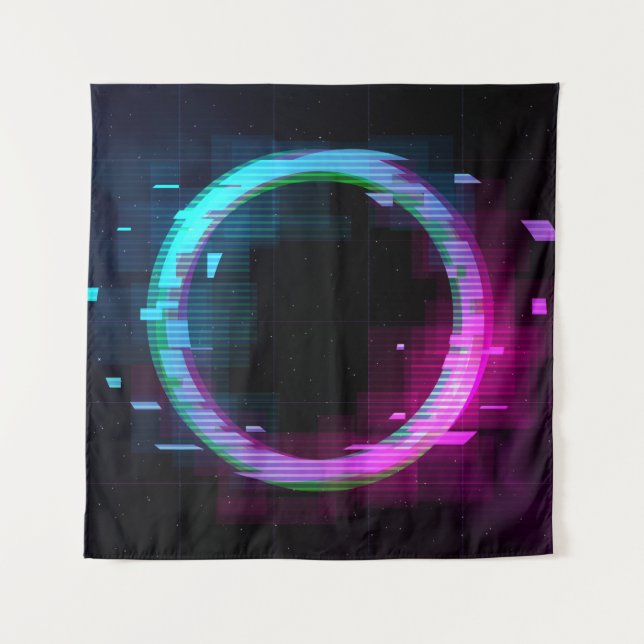 Synthwave Vaporwave Retrowave Glitch Circle with b Wandteppich (Vorderseite)