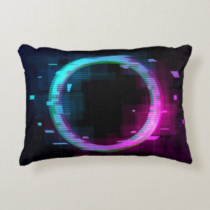 Synthwave Vaporwave Retrowave Glitch-Kreis mit b Dekokissen