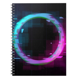 Synthwave Vaporwave Retrowave Glitch-Kreis mit b Notizblock