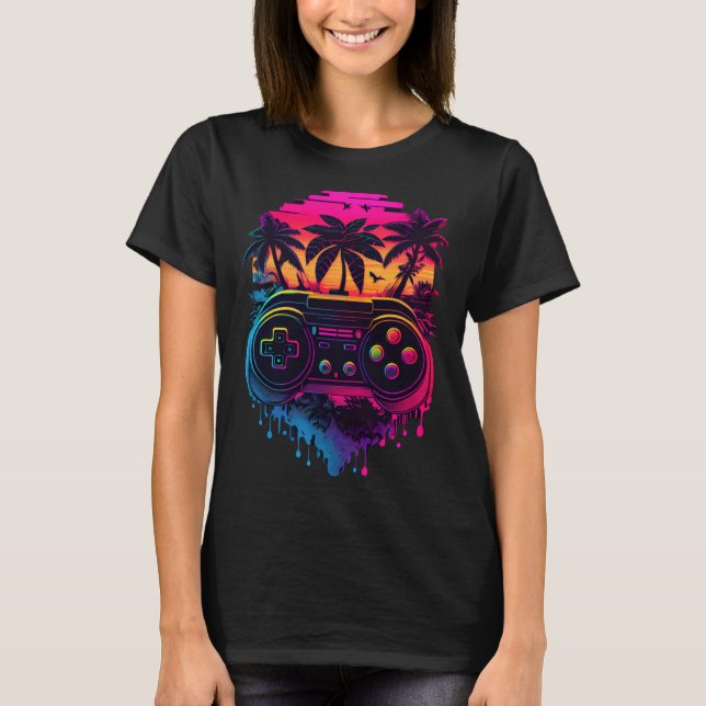 Synthwave Video Game Controller farbig T-Shirt (Vorderseite)