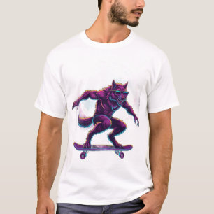 Synthwave-Werwolf-Skateboarder T-Shirt