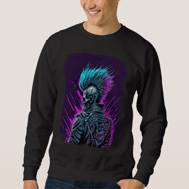 Synthwave Zombie Skull Sweatshirt (Vorderseite)