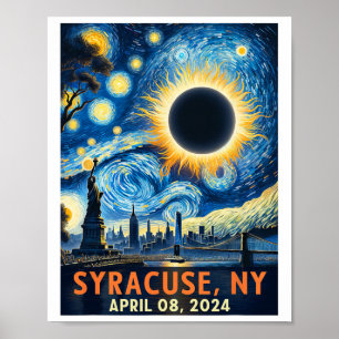 Syrakus New York Total Solar Eclipse 2024 Starry Poster