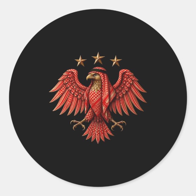 Syria Red Traditional Syrian Keffiyeh Eagle  Runder Aufkleber (Vorderseite)