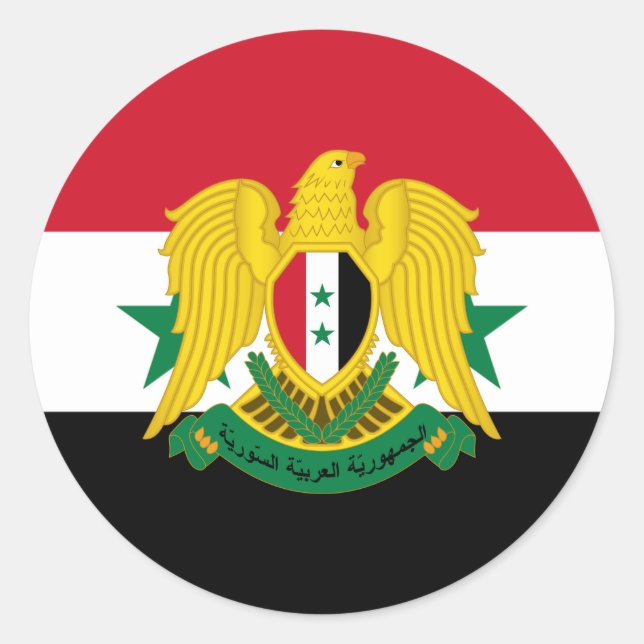 Syrian Flag & Wappen, Flagge Syriens Runder Aufkleber (Vorderseite)