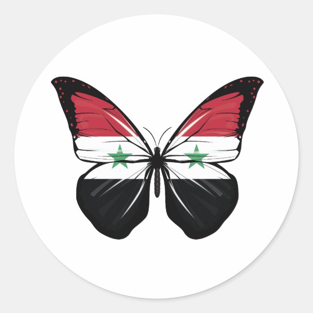 Syrien-Schmetterlingsflagge Runder Aufkleber (Vorderseite)