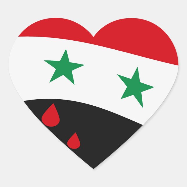 Syrienflagge windet mit blutroten Tränen Herz-Aufkleber (Vorderseite)
