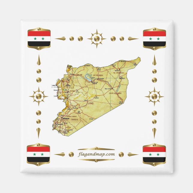 Syrienkarte und Flaggen-Magnet Magnet (Vorne)
