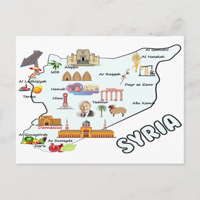 Syriens Karte, die wichtigsten Städte benennen syr Postkarte (Vorderseite)