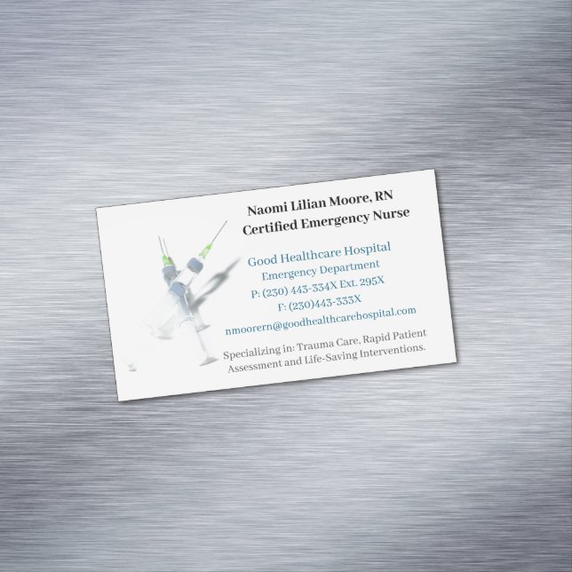 Syringes Hospital Healthcare Registered Nurse Magnetische Visitenkarte (Beispiel)