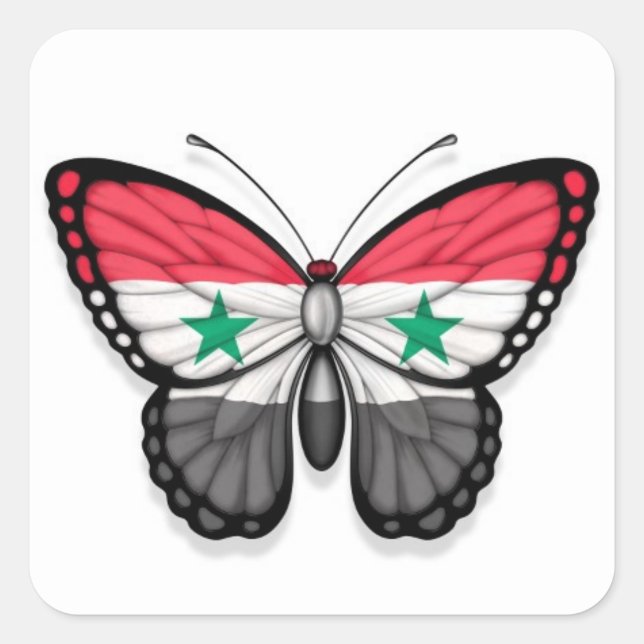 Syrische Schmetterlingsflagge Quadratischer Aufkleber (Vorderseite)
