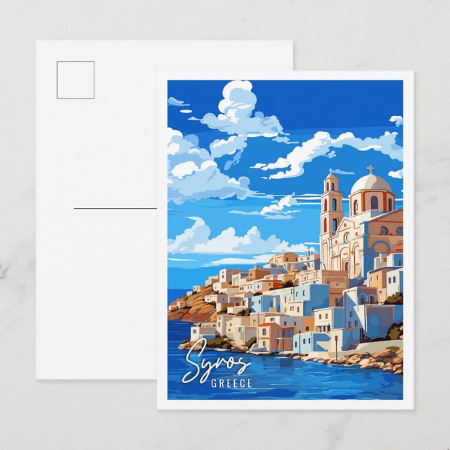 Syros Greece Vintage Reise Illustration Postkarte (Vorne/Hinten)