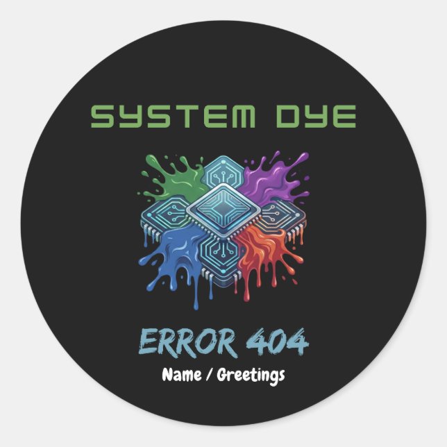 System-Farbfehler 404 Tech-Störung Microchip Grafi Runder Aufkleber (Vorderseite)