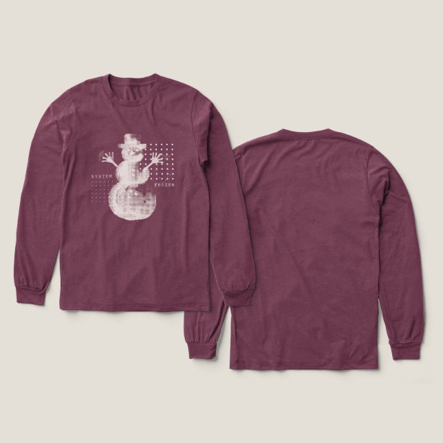 System Frozen Glitch Halftone Snowman Tech T-Shirt Tri-Blend Shirt (Design Vorderseite & Rückseite)