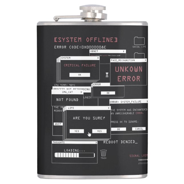 System Offline - Techno-Brutalist-Design Flachmann (Vorderseite)