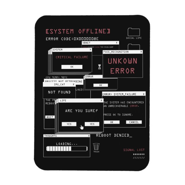 System Offline - Techno-Brutalist-Design Magnet (Vertikal)