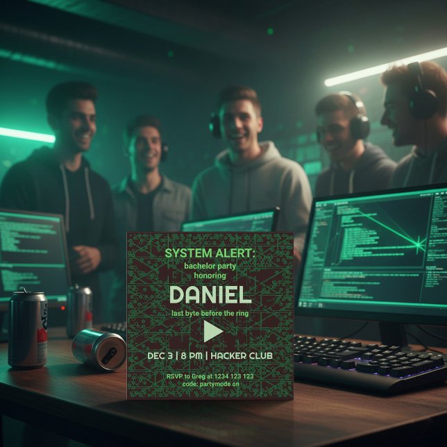Systemalarm-Hacker-Junggesellenabschiedseinladung Einladung (Von Creator hochgeladen)