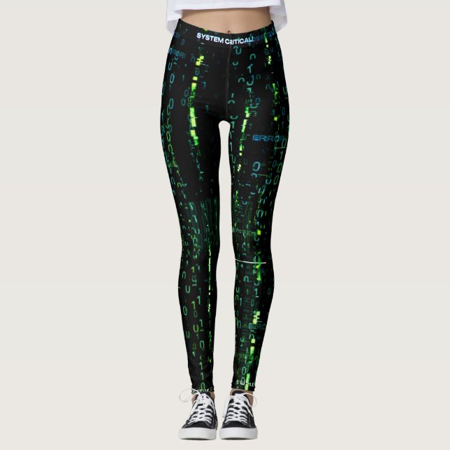 Systemfehler Cyberpunk-Code-Matrix Leggings (Vorderseite)