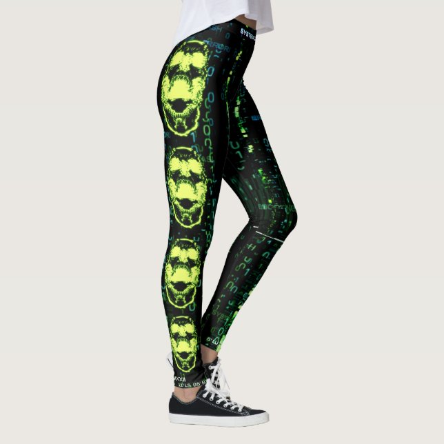 Systemfehler Cyberpunk Screening Skull Green Leggings (Rechts)