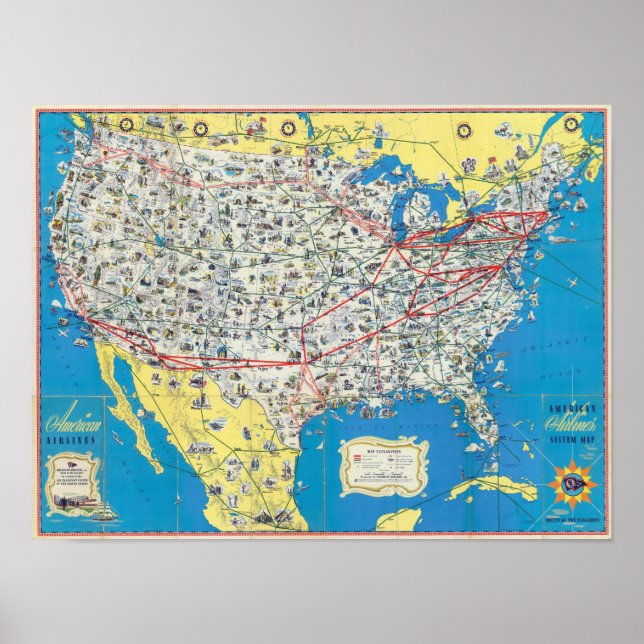 Systemkarte für American Airlines Poster (Vorne)