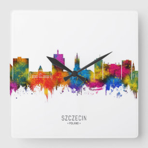 Szczecin Polen Skyline Quadratische Wanduhr