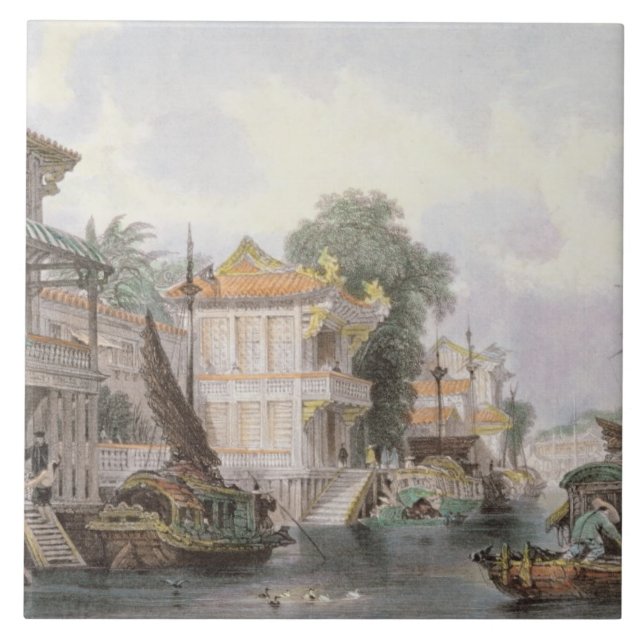 Szene auf dem Horan-Kanal nahe Bezirk, c.1850 Fliese (Vorderseite)