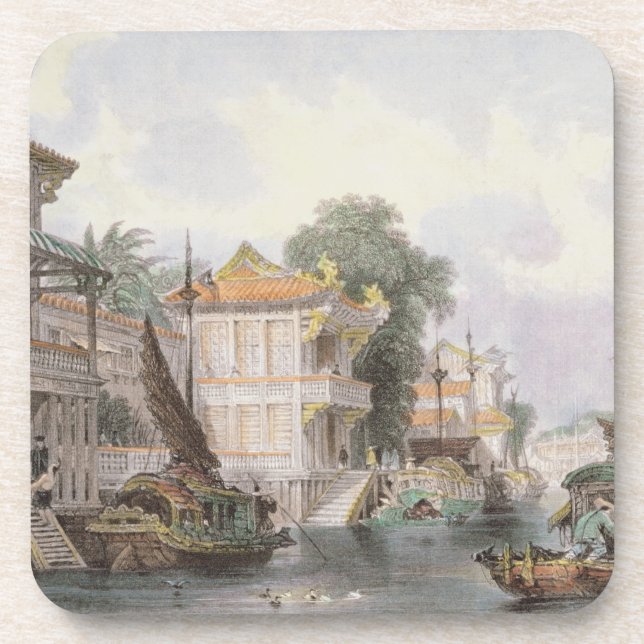 Szene auf dem Horan-Kanal nahe Bezirk, c.1850 Getränkeuntersetzer (Vorderseite)