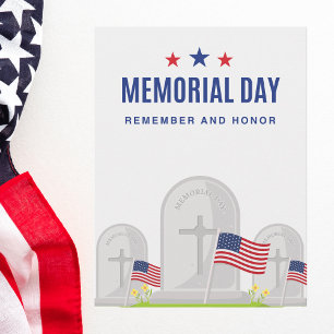 Szene auf einem Friedhof am Memorial Day mit Flagg Postkarte