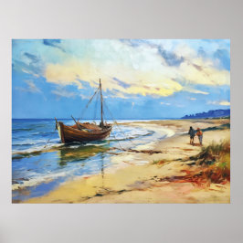 Szene der Fischer am Ostseestrand mit Fi Poster