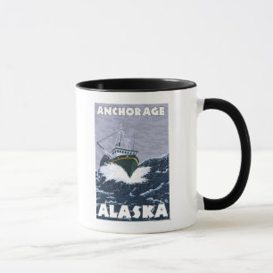 Szene der Fischerboote - Ankerplatz, Alaska Tasse