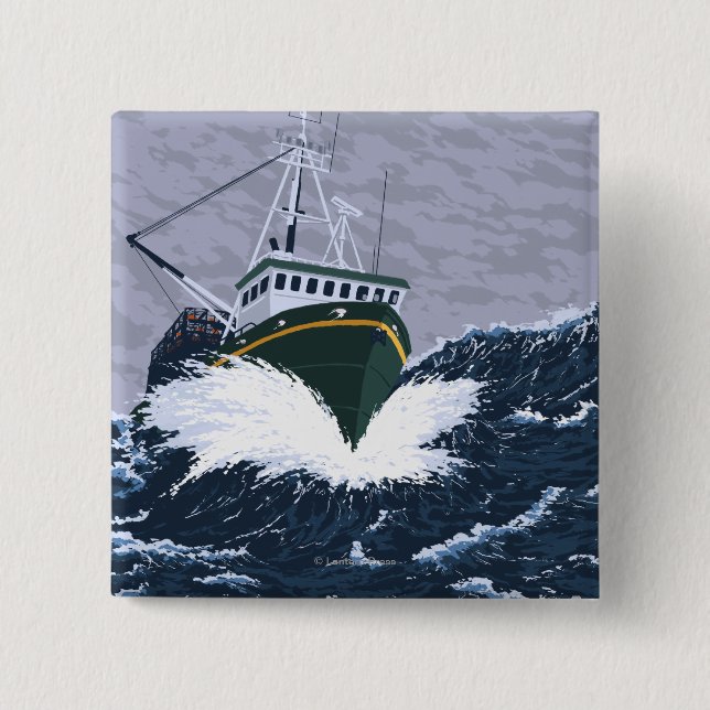 Szene der Fischerboote - Curry, Alaska Button (Vorderseite)