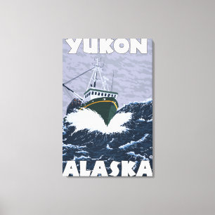 Szene der Fischerboote - Yukon, Alaska Leinwanddruck