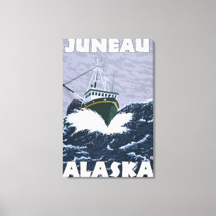 Szene der Fischereifahrzeuge - Juneau, Alaska Leinwanddruck