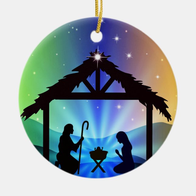 Szene mit Joseph und Mary Keramik Ornament (Vorne)