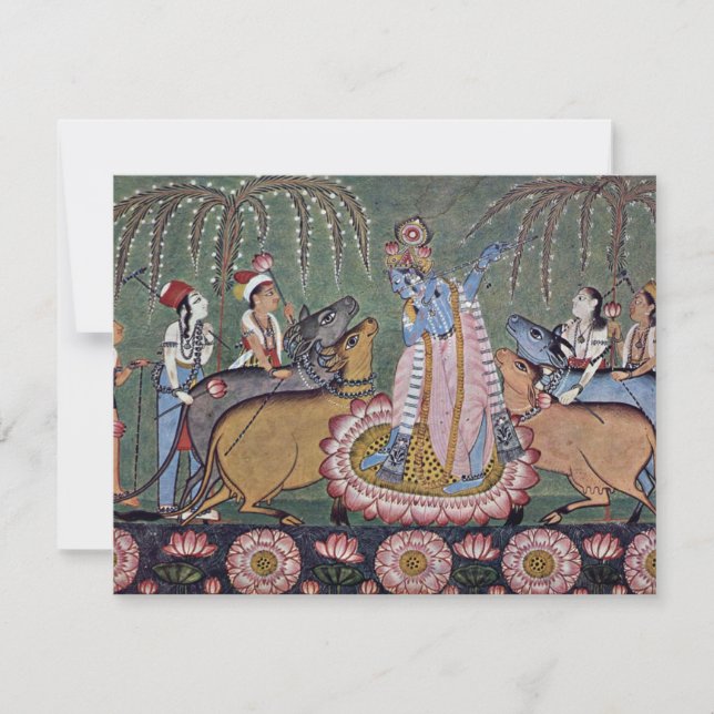 Szene Râgmâlâ Reihe: Krishna mit seiner Flöte Einladung (Vorderseite)