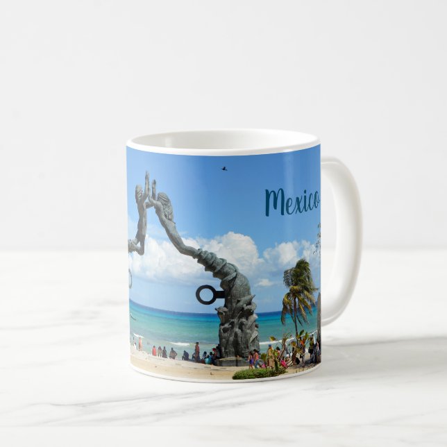 Szene von Playa del Carmen Statue Yucatan Mexiko Kaffeetasse (VorderseiteRechts)