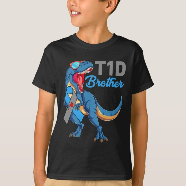 T1d Bruder Typ 1 Diabetes Bewusstsein Monat Dinosa T-Shirt (Vorderseite)