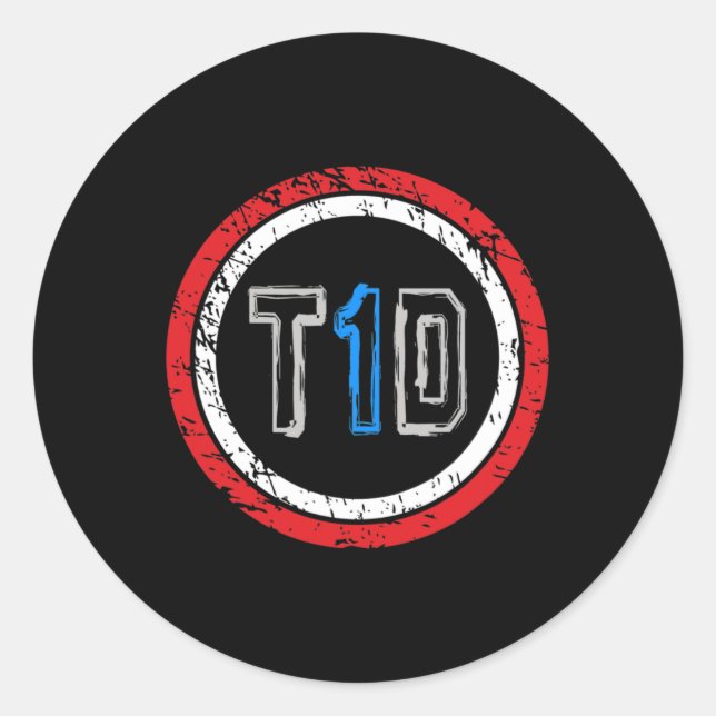 T1D Emblem Typ 1 Diabetes Runder Aufkleber (Vorderseite)