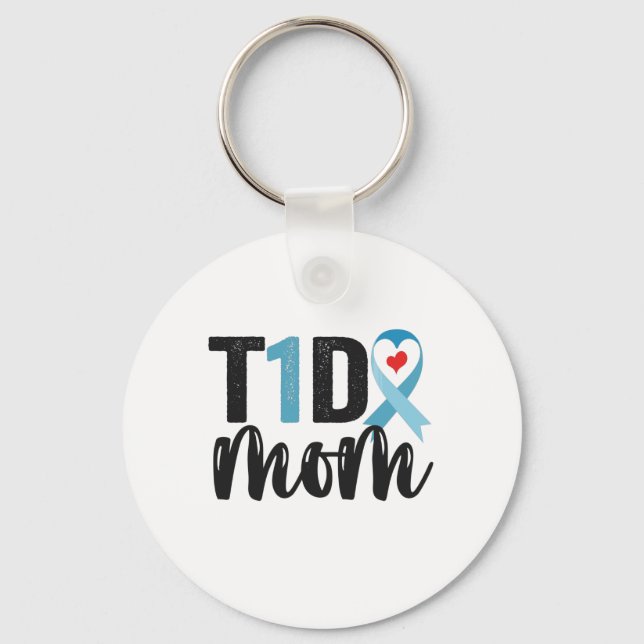 T1D Mama Diabetes Awareness Ribbon Familiengeschen Schlüsselanhänger (Vorderseite)