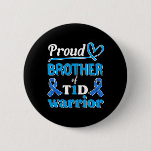 T1d Proud Brother Diabetes Awareness Blue Ribbon Button
