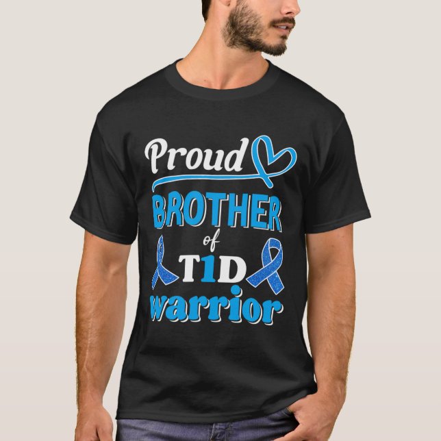 T1d Proud Brother Diabetes Awareness Blue Ribbon T-Shirt (Vorderseite)
