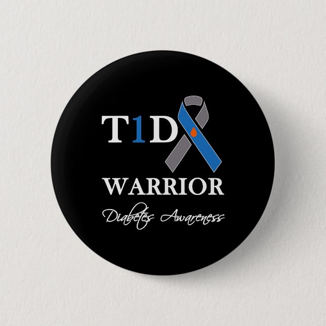 T1D Warrior Typ 1 Diabetes Awareness Blue Ribbon Button (Vorderseite)