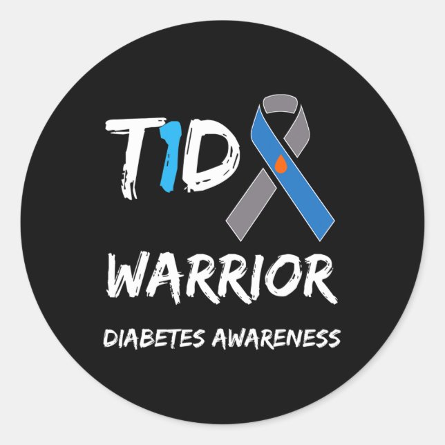 T1d Warrior Typ 1 Diabetes Awareness Blue Ribbon Runder Aufkleber (Vorderseite)