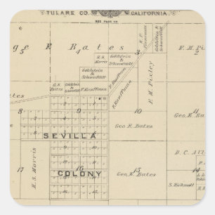 T24S R23E Tulare County Abschnitt-Karte Quadratischer Aufkleber