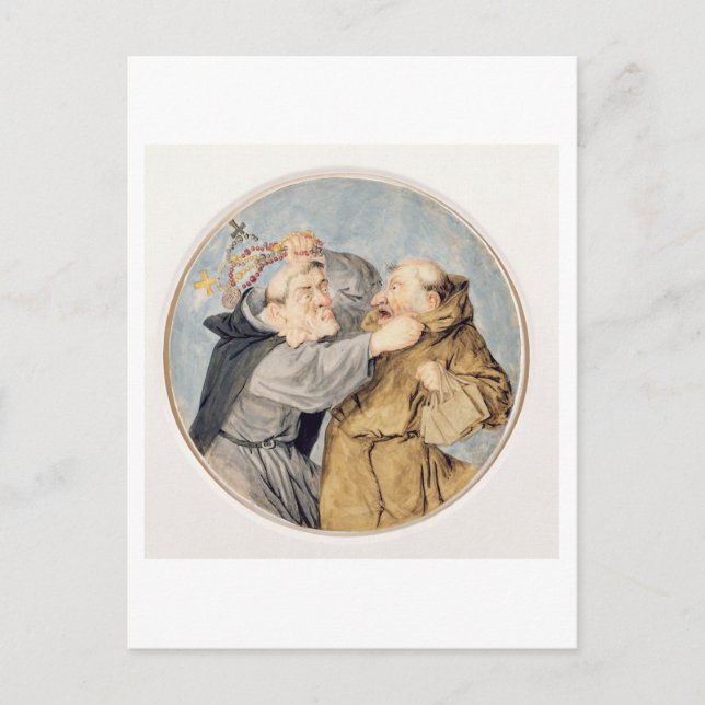 T31130 Two Monks Fighting, 1690 (w/c, Tinte, Kreid Postkarte (Vorderseite)
