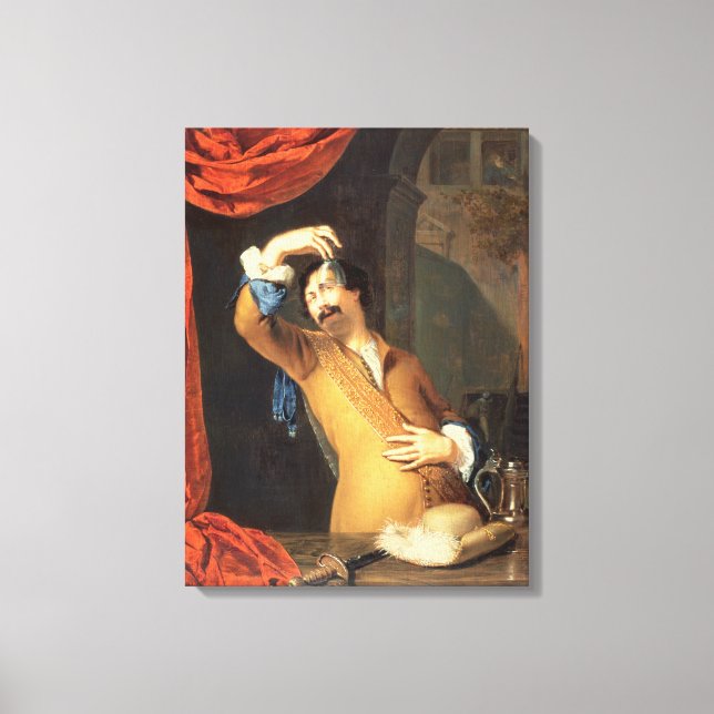 T31553 A Cavalier Standing at a Window Examing a Leinwanddruck (Vorderseite)