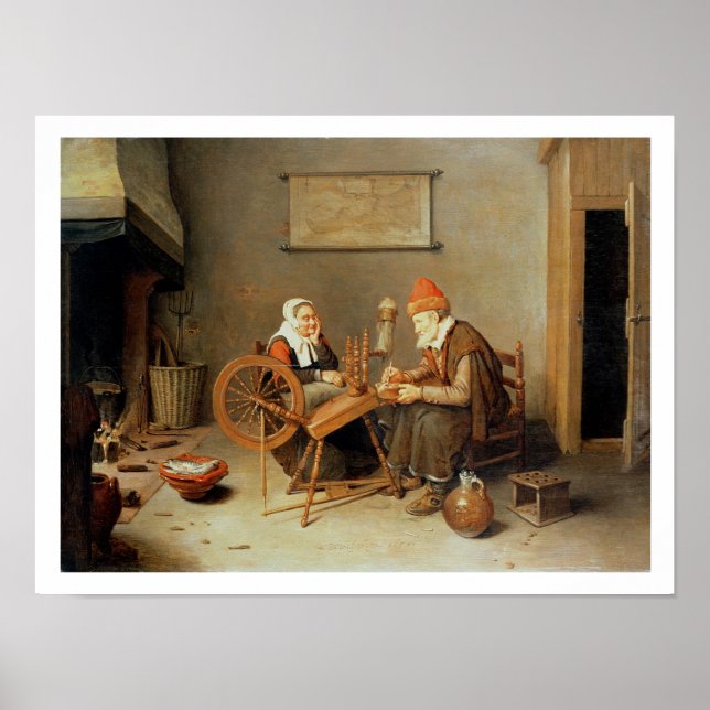 T31883 Ein Interieur mit einer alten Frau beim Spi Poster (Vorne)